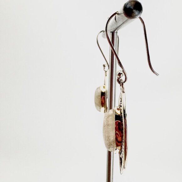 VTG Solid Sterling Silver 925 White Quartz Dangle Earrings Size 2" Length - Picture 5 of 10